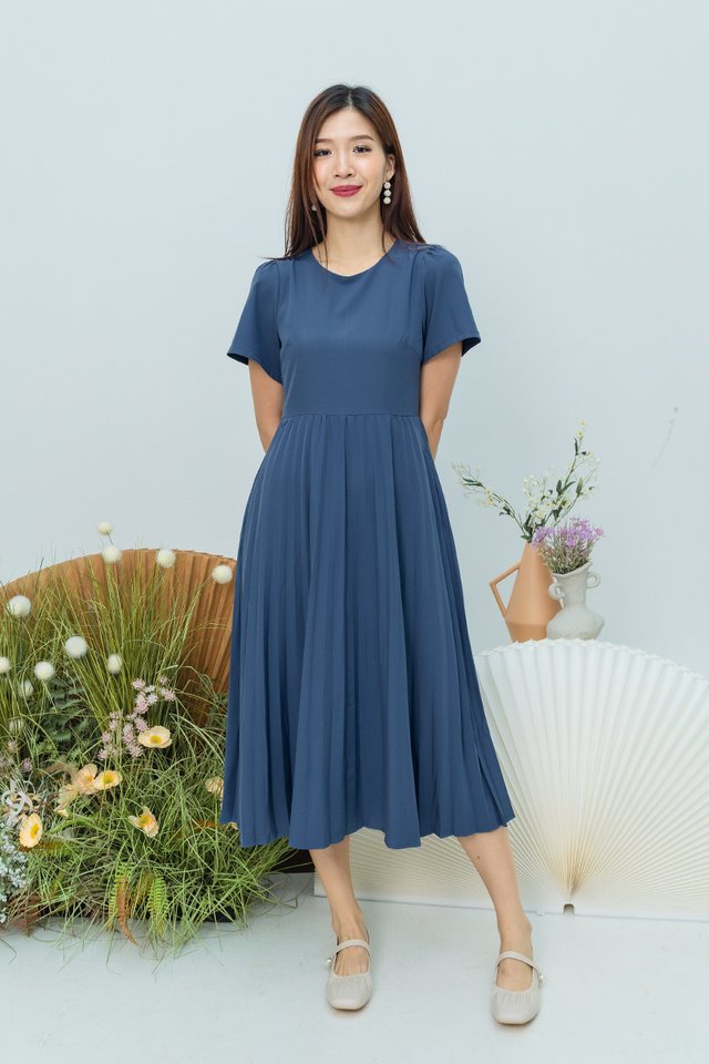 Gentle Folds Dress in Solid Steel Blue