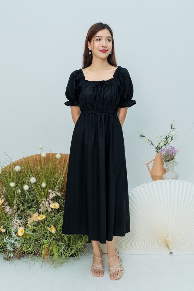 Twirl and Frill Dress in Solid Black