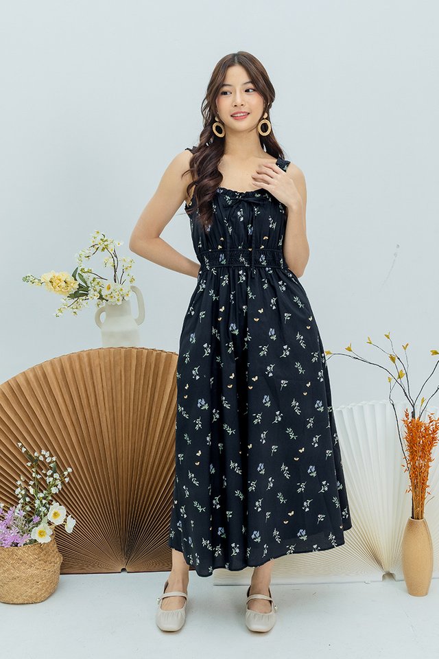 Poppy Garden Dress in Black Butterflies