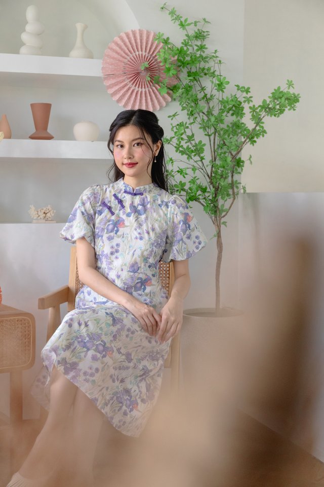 Eastern Blossom Cheongsam Dress in Purple