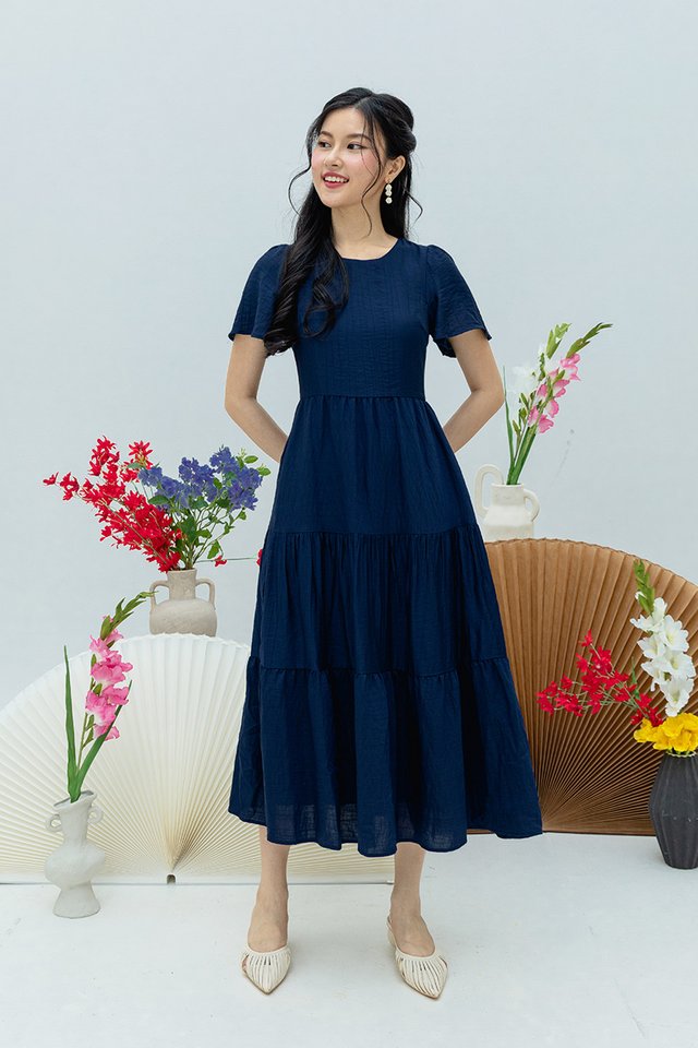 Elara Tiered Dress in Navy