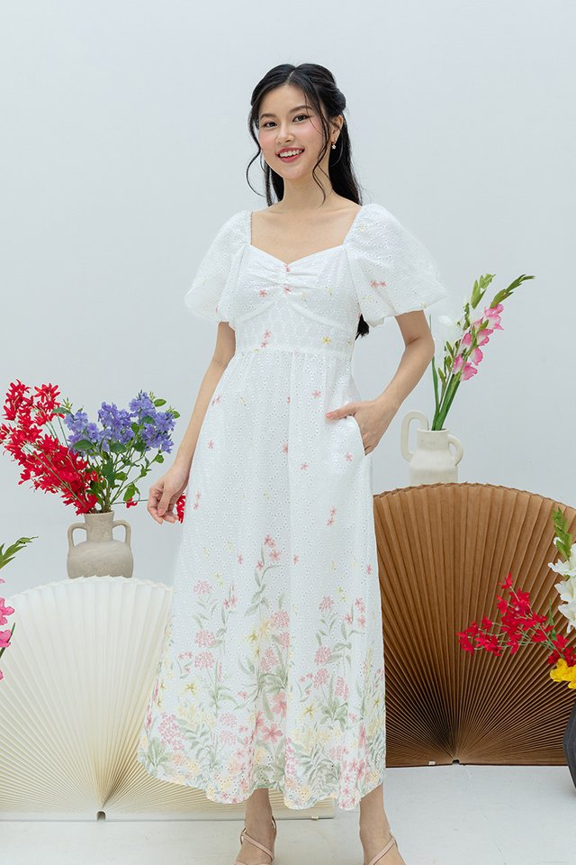 Garden Poise Eyelet Dress in Blush Meadow