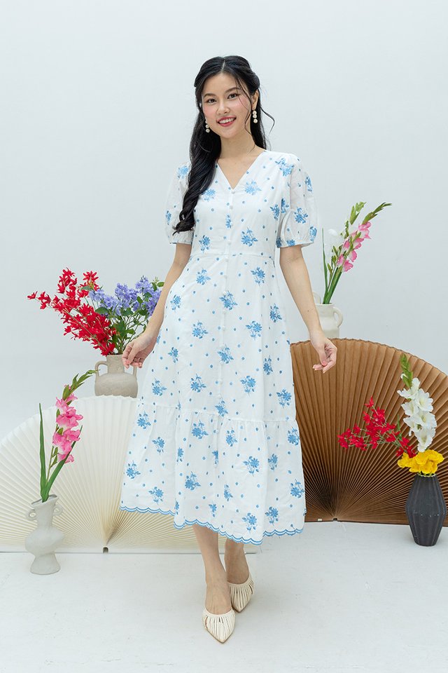 Luna Embroidery Button-Down Tiered Dress