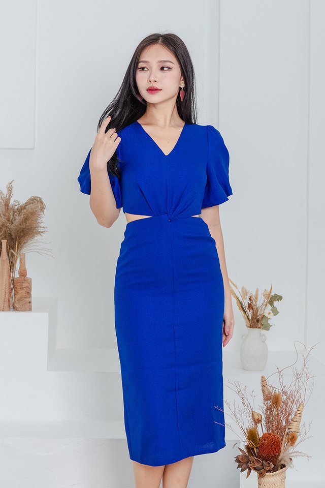 Nicole Knot Cut-Out Dress in Cobalt Blue