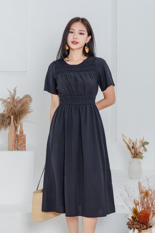 Simple Perfection Ruched Dress in Black
