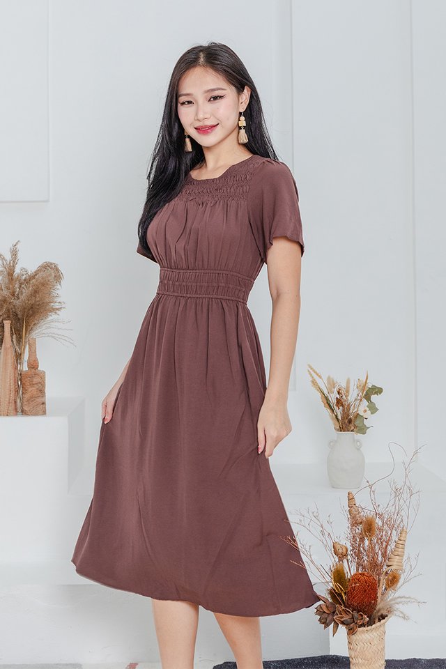 Simple Perfection Ruched Dress in Brown