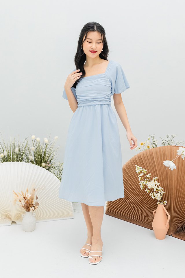 Lovely Date Ruched Puffy Sleeves Dress in Cinderella Blue