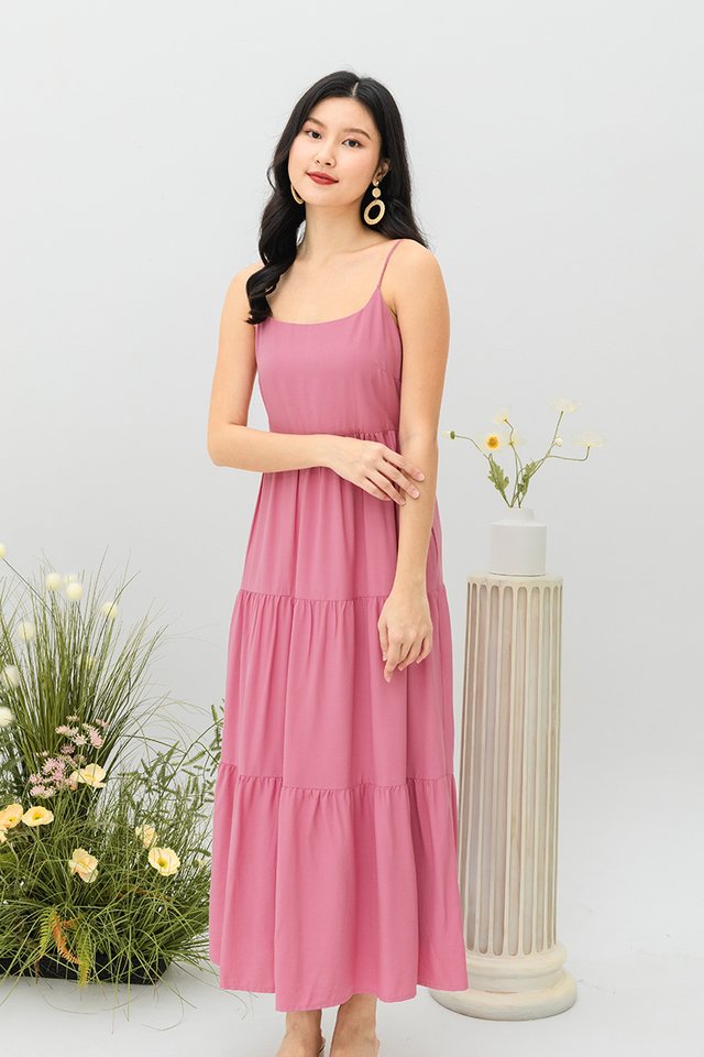 Lydia Tiered Dress in Doll Pink