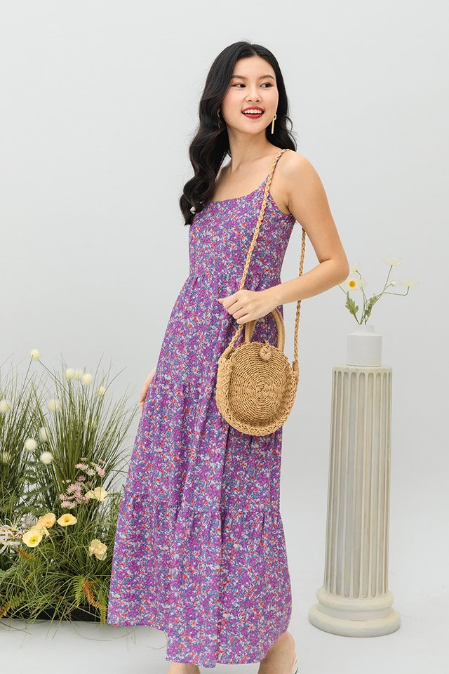 Lydia Tiered Dress in Purple Petite Florals