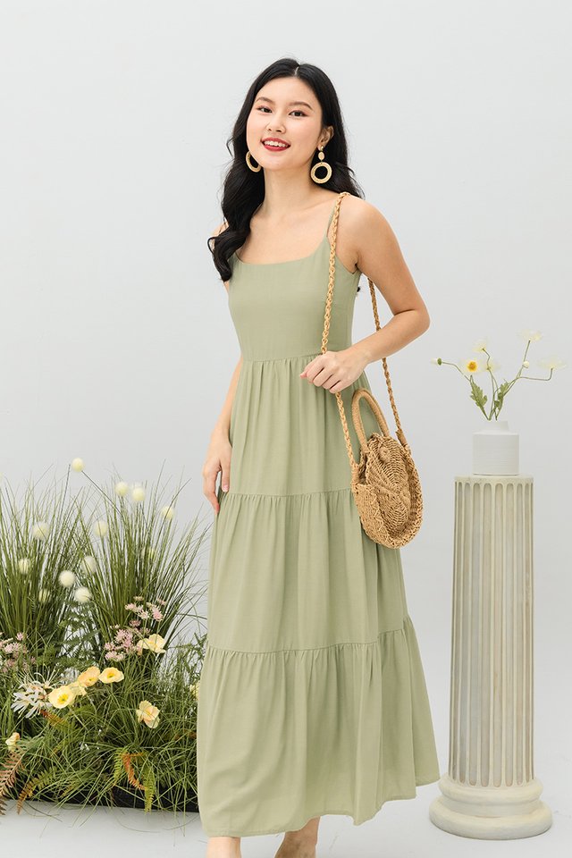 Lydia Tiered Dress in Tea Green