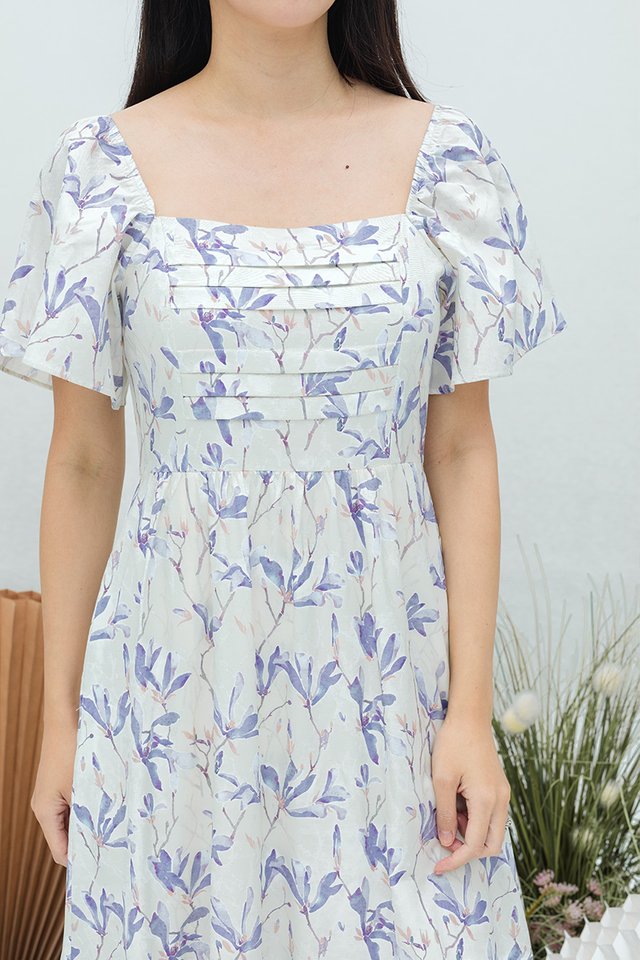 (NEW PRINT) Pleats Wonderland Flutter Sleeves Dress in Lilac Florals