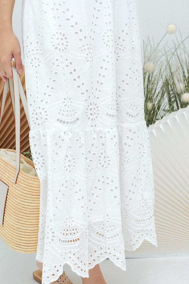 Summer Ready Eyelet Spag Dress in White