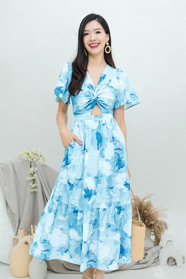 Miranda Peekaboo Dress in Ocean Blue