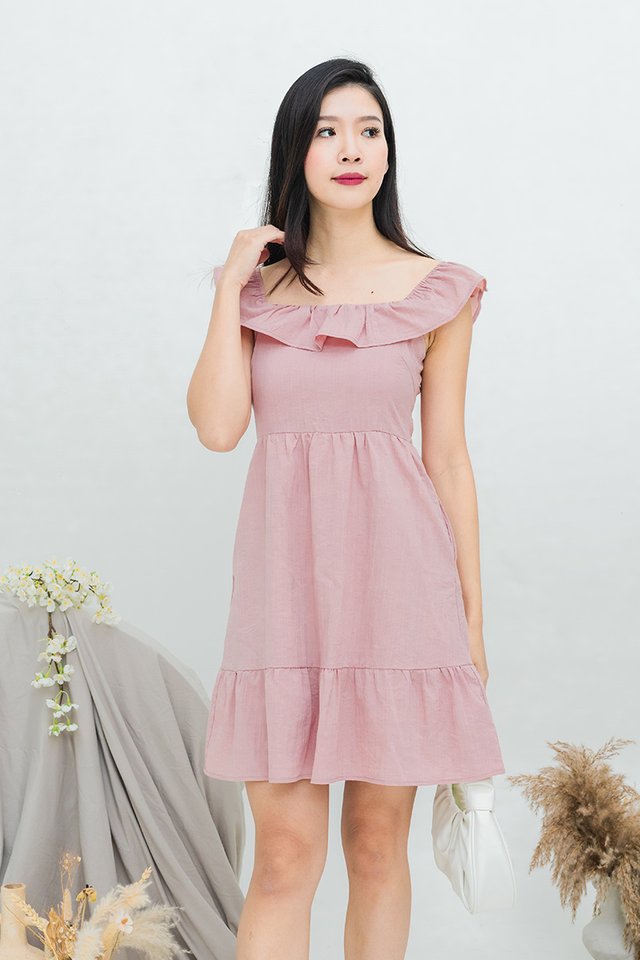 Perfect Frills Dress Romper in Solid Pink