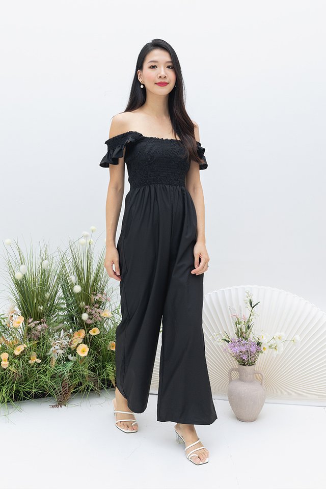 Flutter Fairy Smocked Jumpsuit in Black