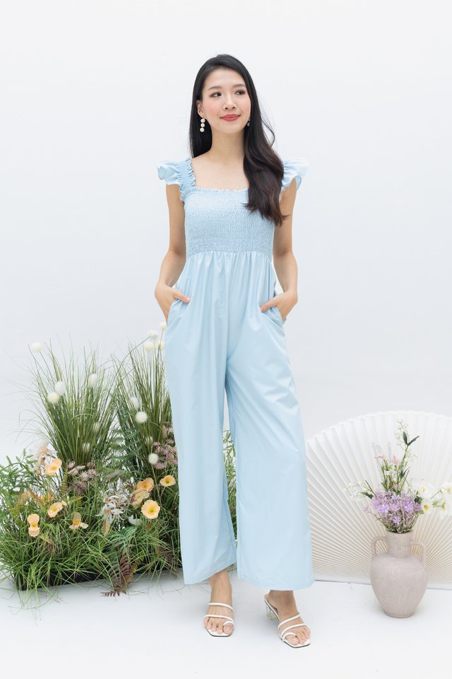 Flutter Fairy Smocked Jumpsuit in Sky Blue