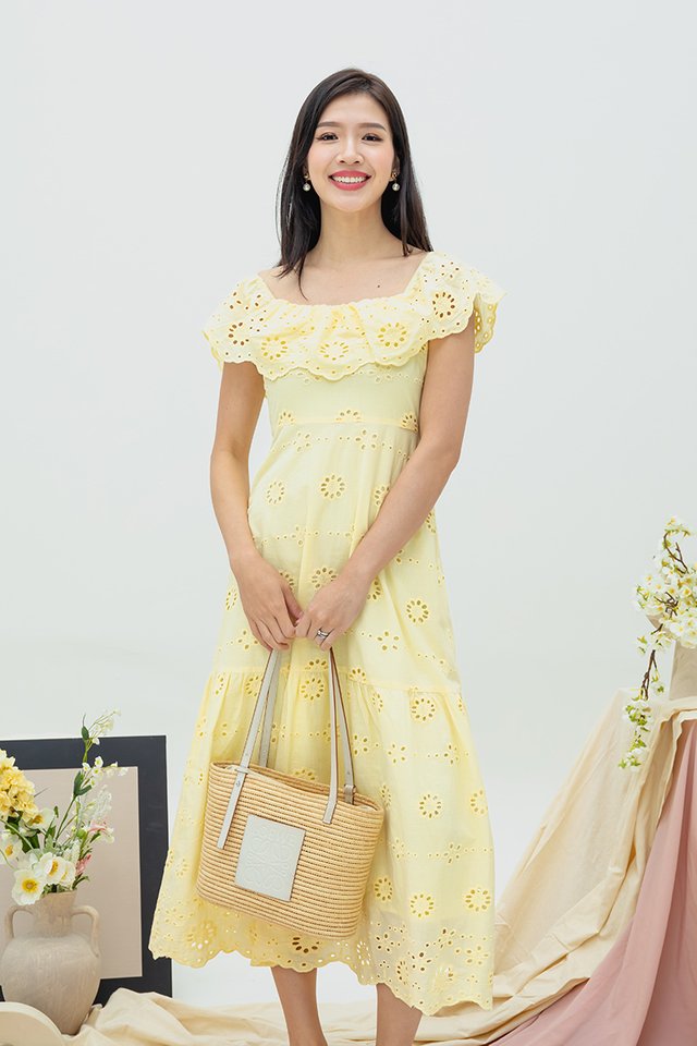 Kirsty Eyelet Sprinkles Dress in Daffodil Yellow