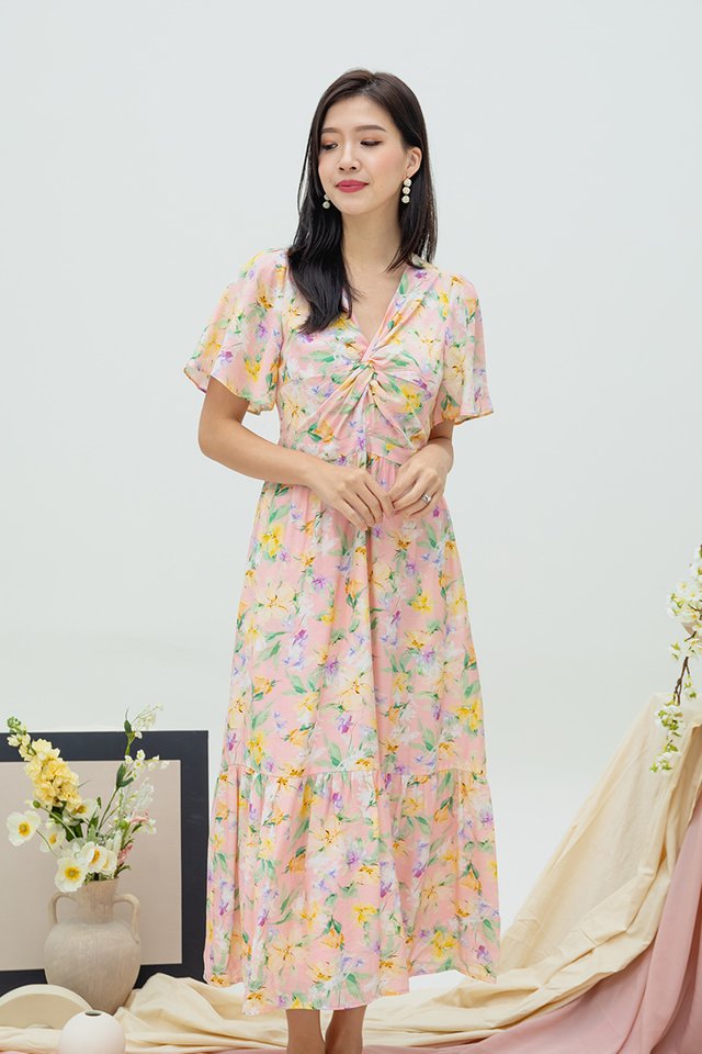 Knotty Affair Dress in Pink Pansies
