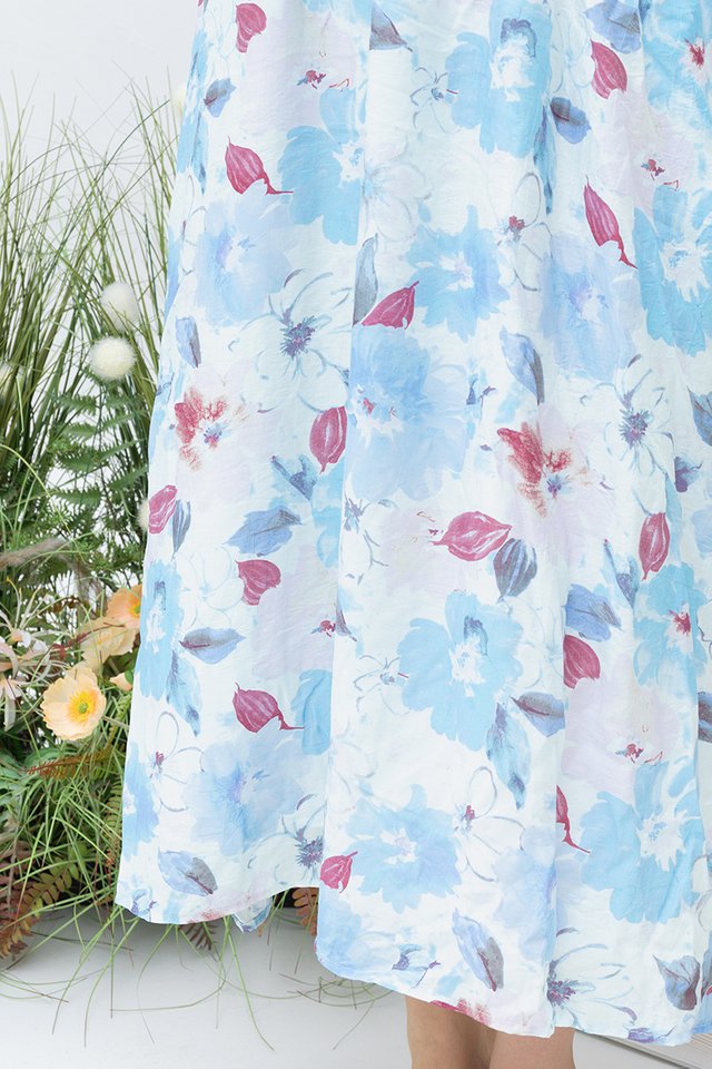 Genna Lace-Up Dress in Blue Florals