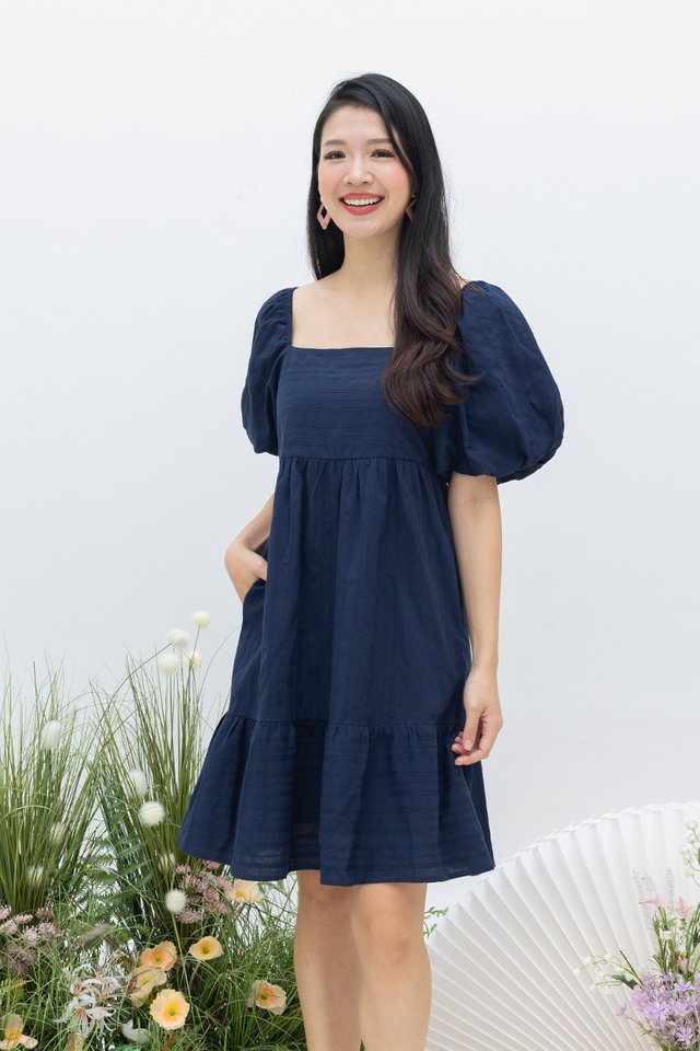 Girly Vibes Babydoll Dress in Navy