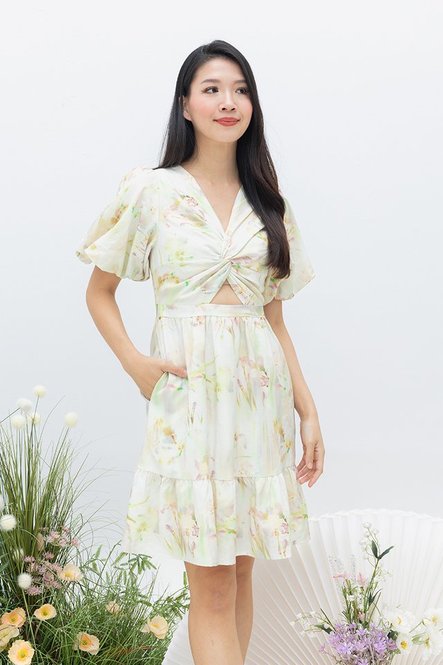 Miranda Peekaboo Short Dress in Yellow Fantasy