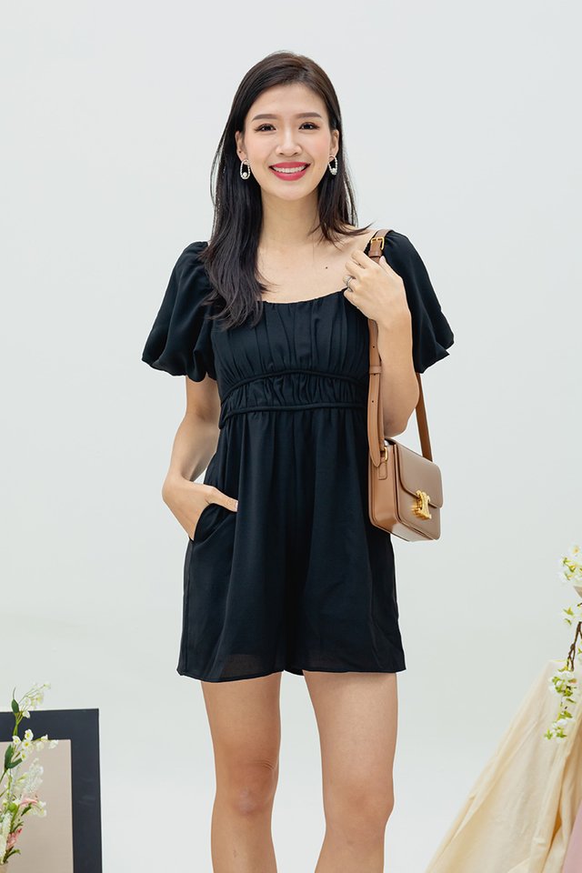 Kalia Ruched Detail Romper in Black