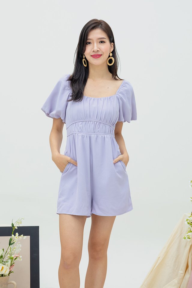 Kalia Ruched Detail Romper in Lilac