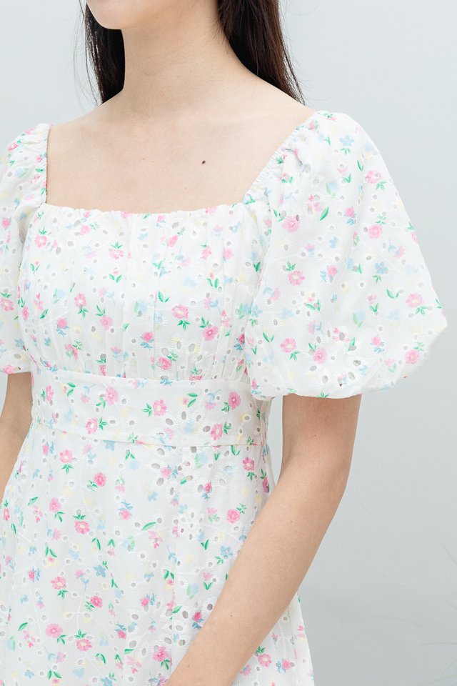 Charming Lady Eyelet Dress in Pink Blossoms