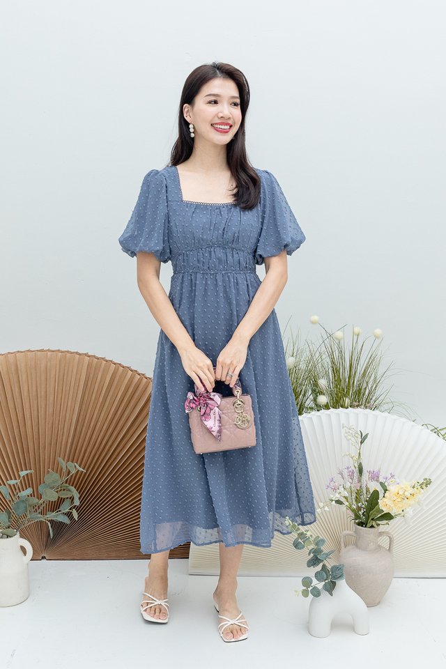 Mirabelle Swiss Dots Dress in Classy Blue