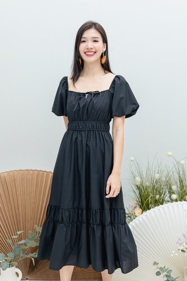 Jolie Ruched Waist Dress in Black