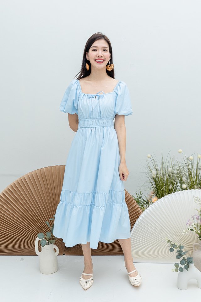 Jolie Ruched Waist Dress in Sky Blue