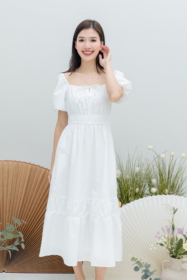 Jolie Ruched Waist Dress in White