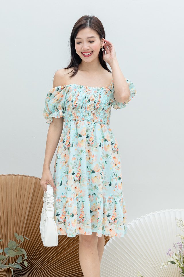 Mindy Floral Dress Romper in Cyan Orange