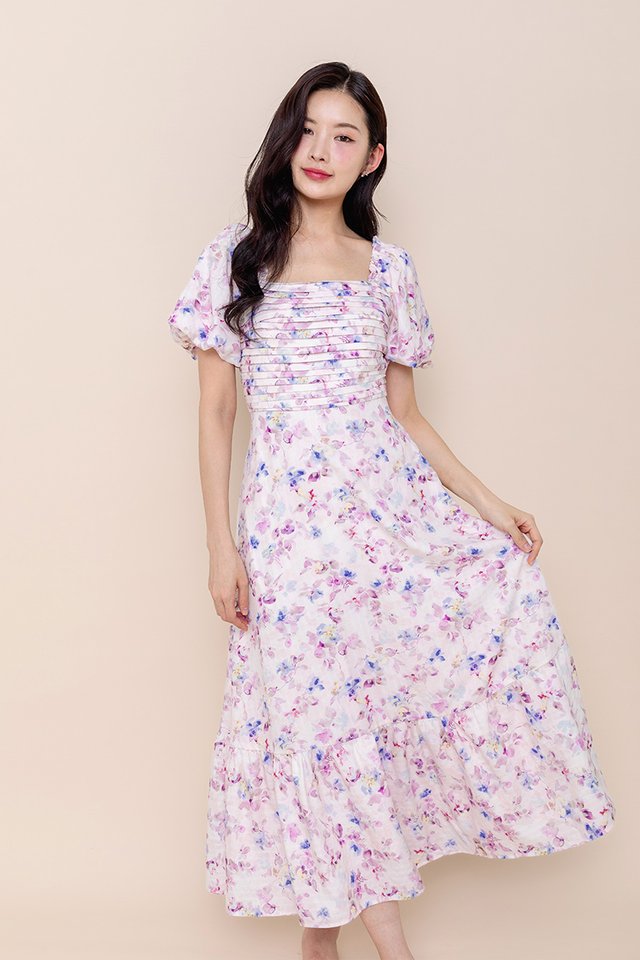 Fleur Allure Pleated Dress in Iris Purple