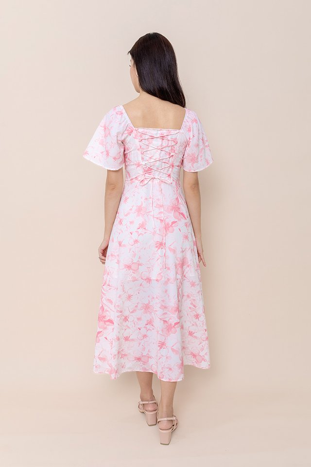 Petal Charmer Floral Tie-Back Dress in Sea Pink