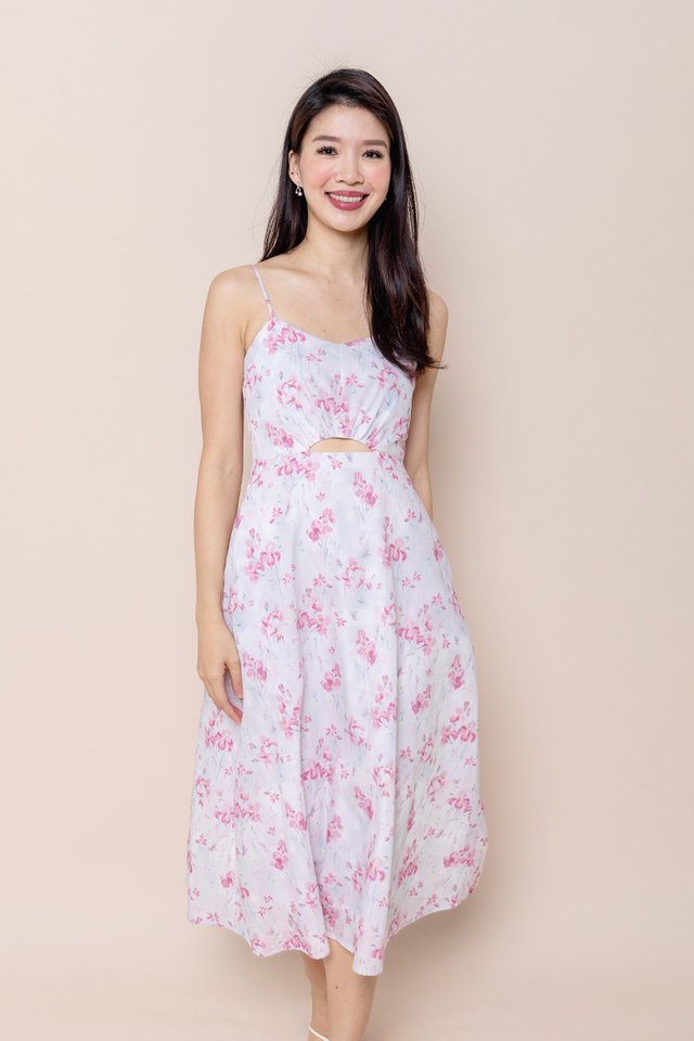 Blooming Beauty Peekaboo Spag Dress in Pink Florals