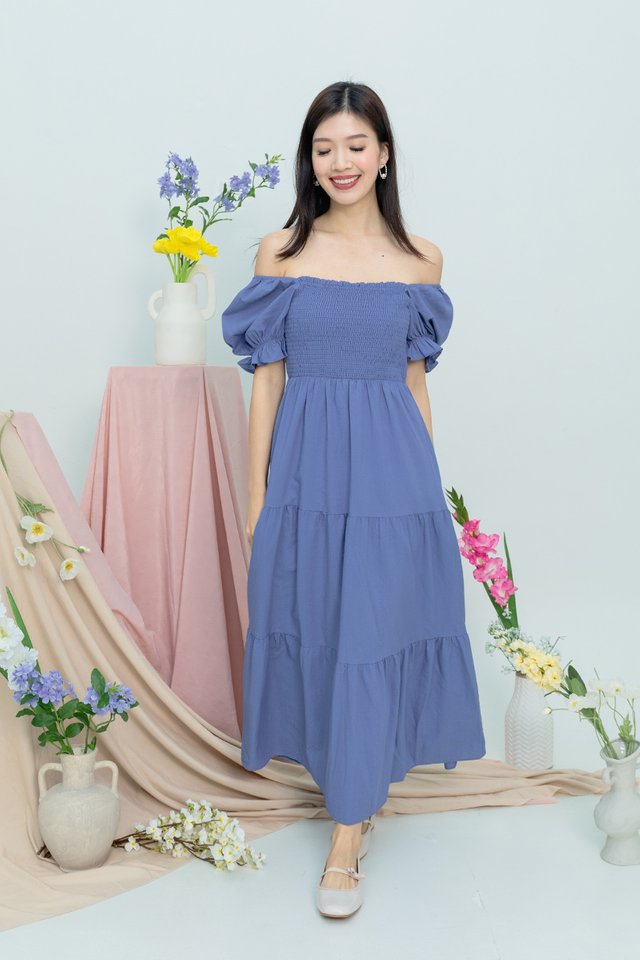 (NEW Fabric!) Dainty Fields Smocked Dress in Cornflower Blue
