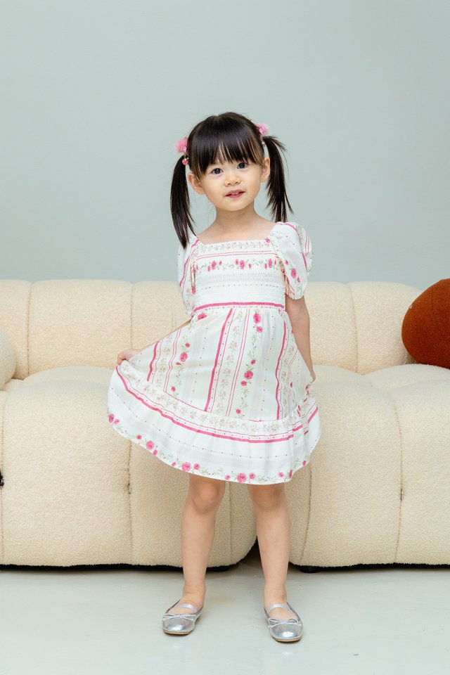 English Tea Party Smocked Girls’ Dress in Pink Camellia