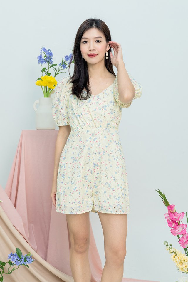 Lovely Seasons Eyelet Floral Romper in Spring Florals