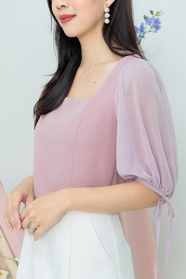 Magical Moments Chiffon Sleeves Top in Mauve Pink