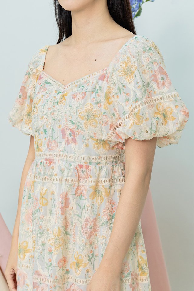 Garden Party Crochet Dress in Coral Yellow