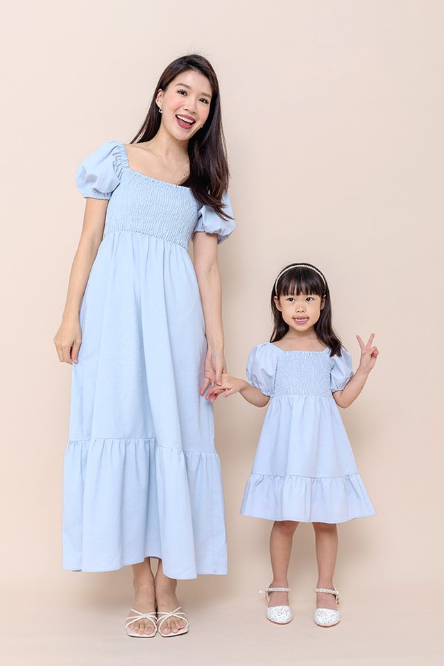 Vera Smocked Dress in Powder Blue