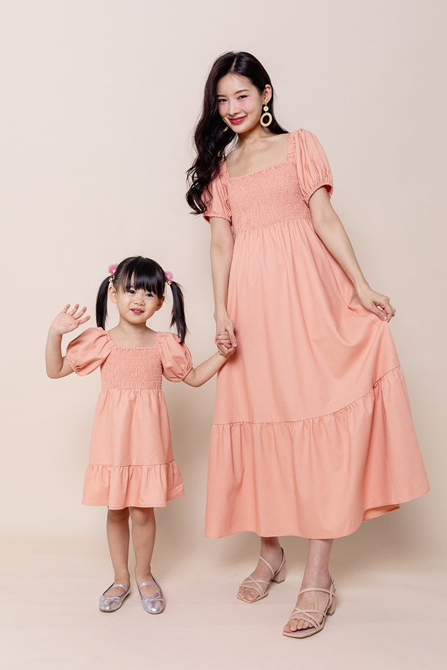 Vera Smocked Dress in Salmon