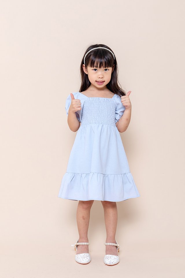 Vera Smocked Girls’ Dress in Powder Blue