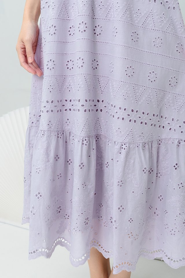 Florence Eyelet V-Neck Dress in Dusty Lilac