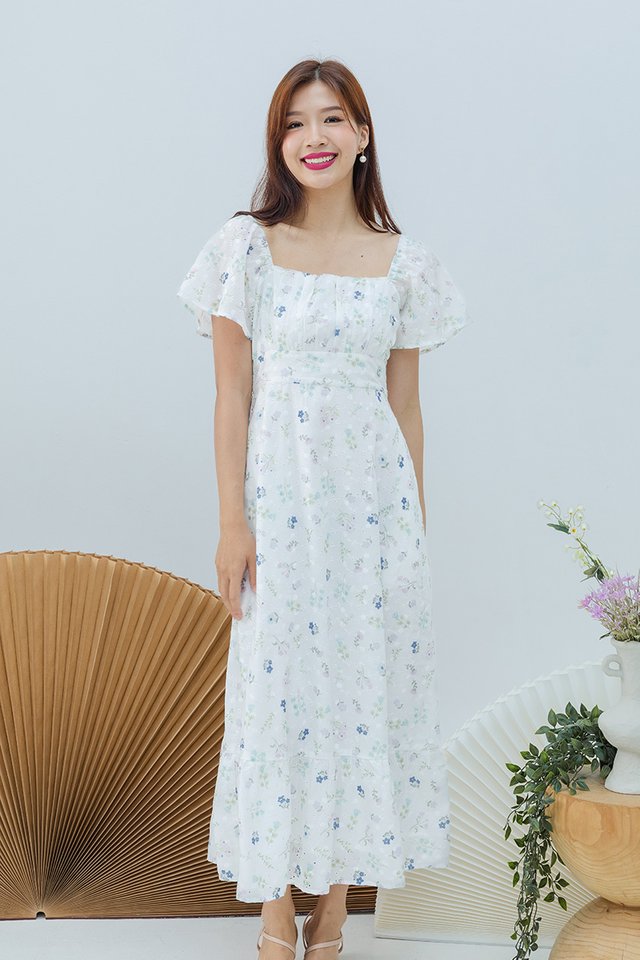 Dawnflower Eyelet Dress in Purple Blooms