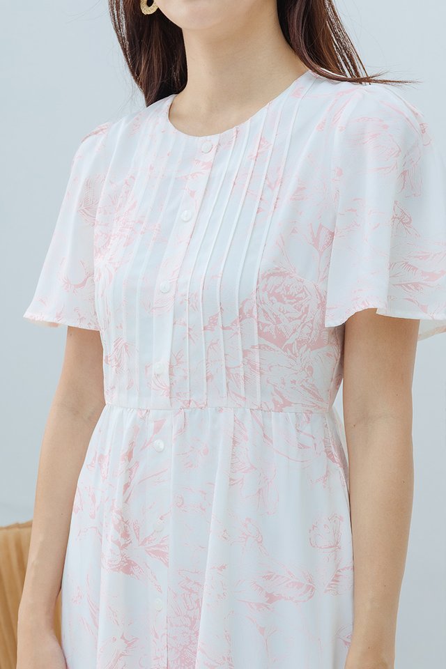 (NEW PRINT!) Parisienne Pleated Buttons Dress in Pink Camellia