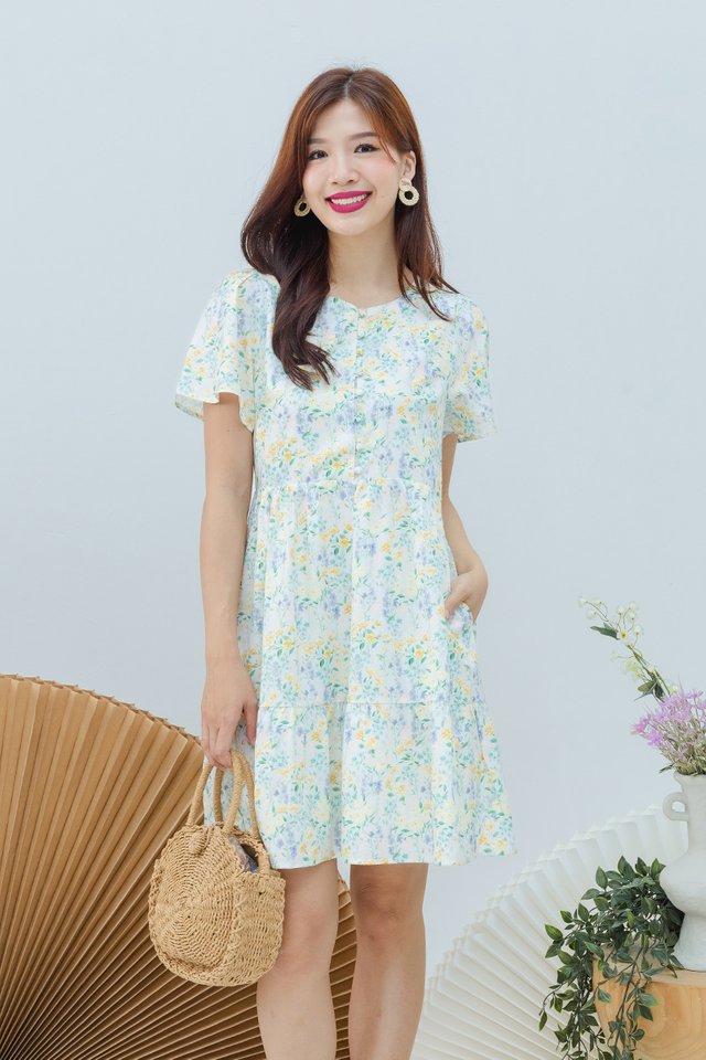 Sweetly Buttoned Dress in Marigold Florals