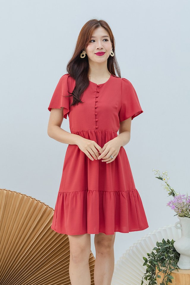 Sweetly Buttoned Dress in Rosewood