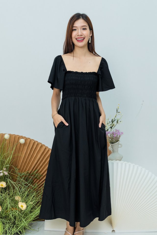 Aria Multi-Way Smocked Dress in Solid Black